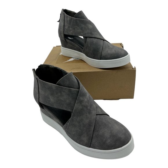 Journee Collection Womens Seena Wedge Booties Gray Straps Ankle Zip 8 New - Picture 1 of 11